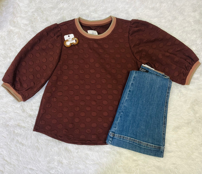 Umgee Brown Polka Dot Top