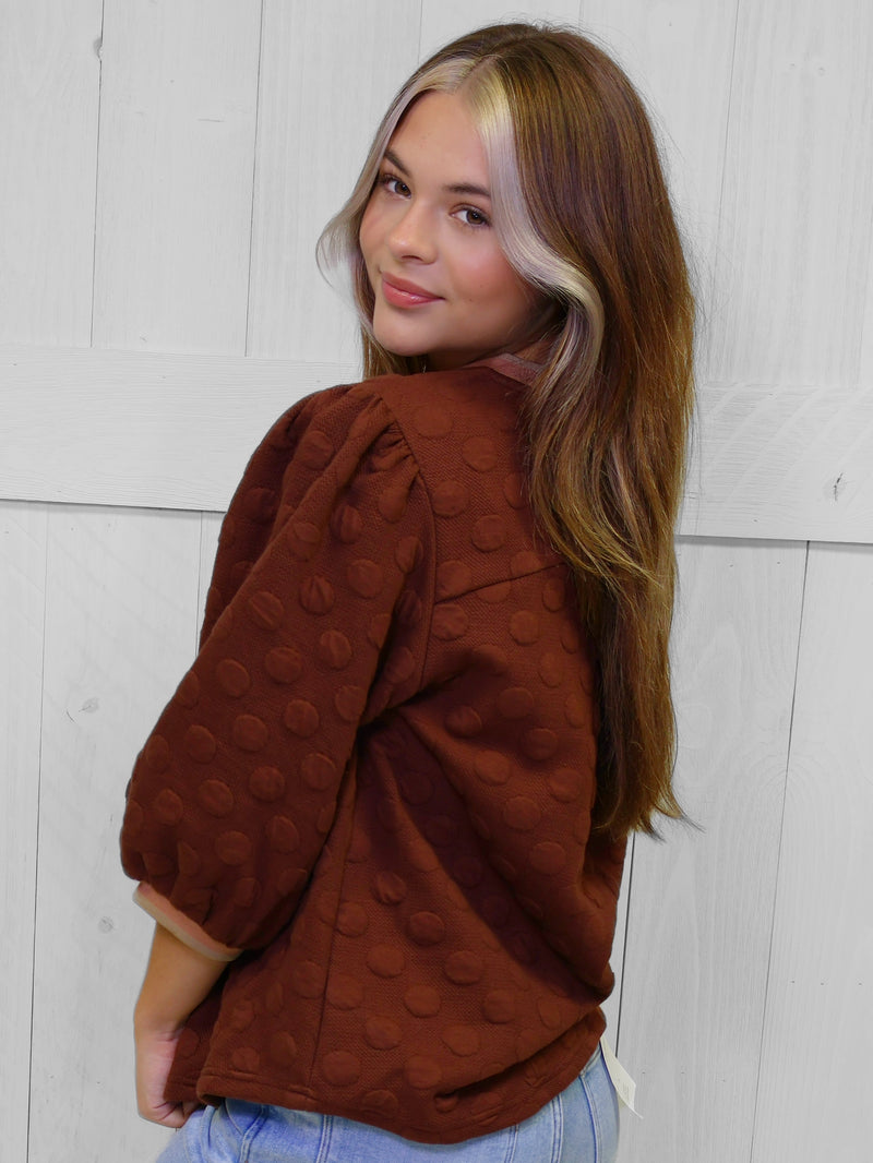Umgee Brown Polka Dot Top