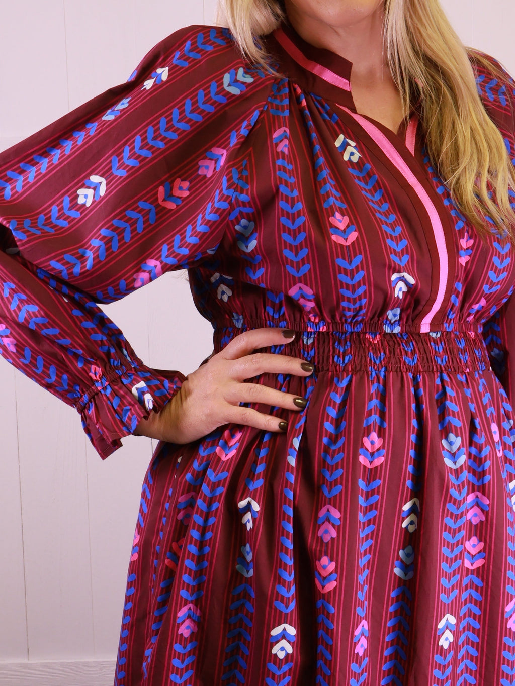 Umgee Burgundy Mixed Print Dress Women's