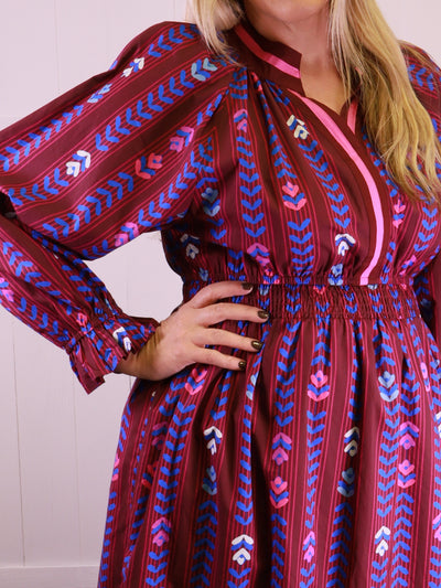 Umgee Burgundy Mixed Print Dress