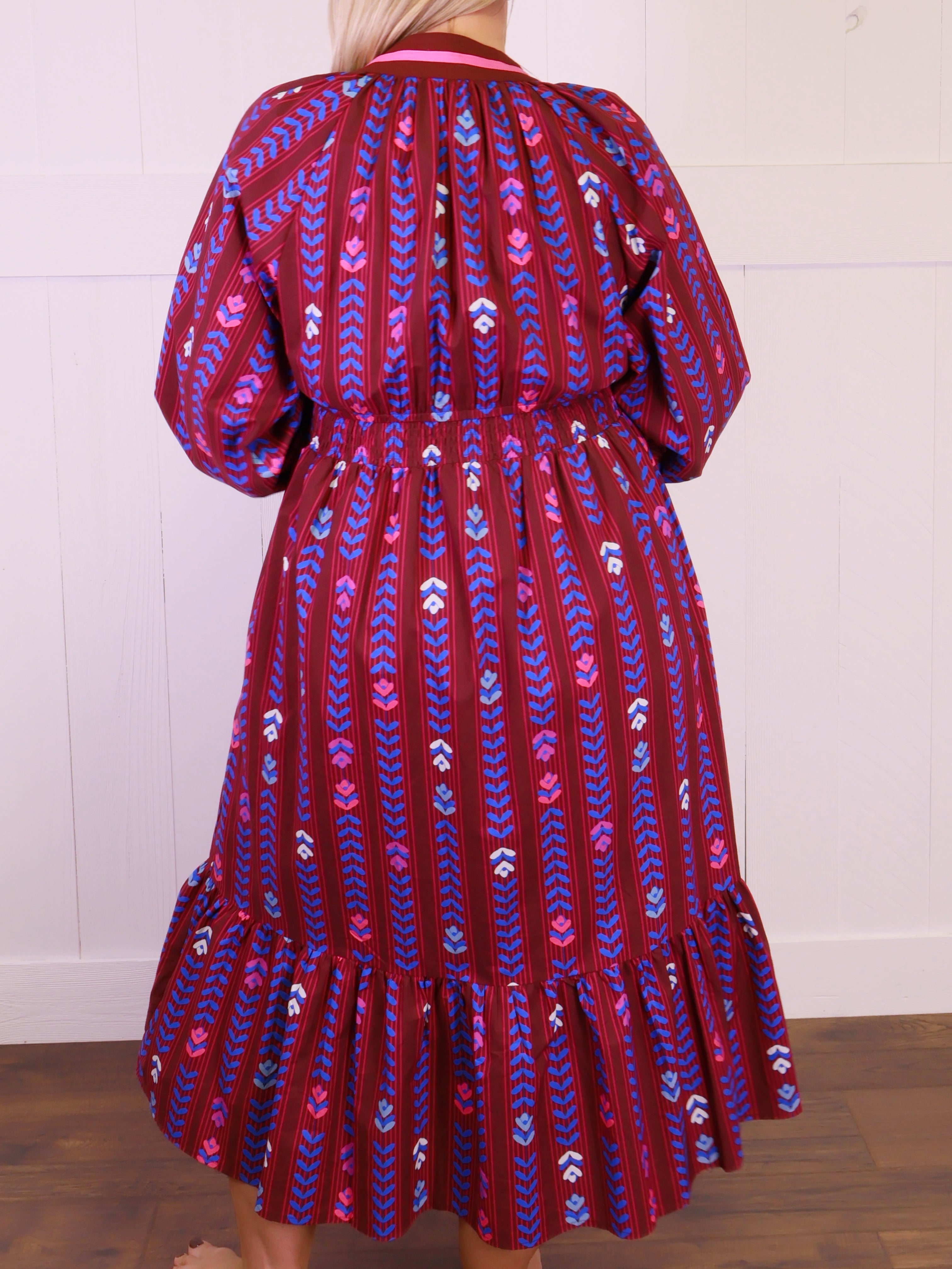 Umgee Burgundy Mixed Print Dress Women's