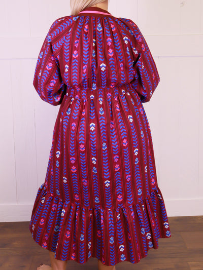 Umgee Burgundy Mixed Print Dress