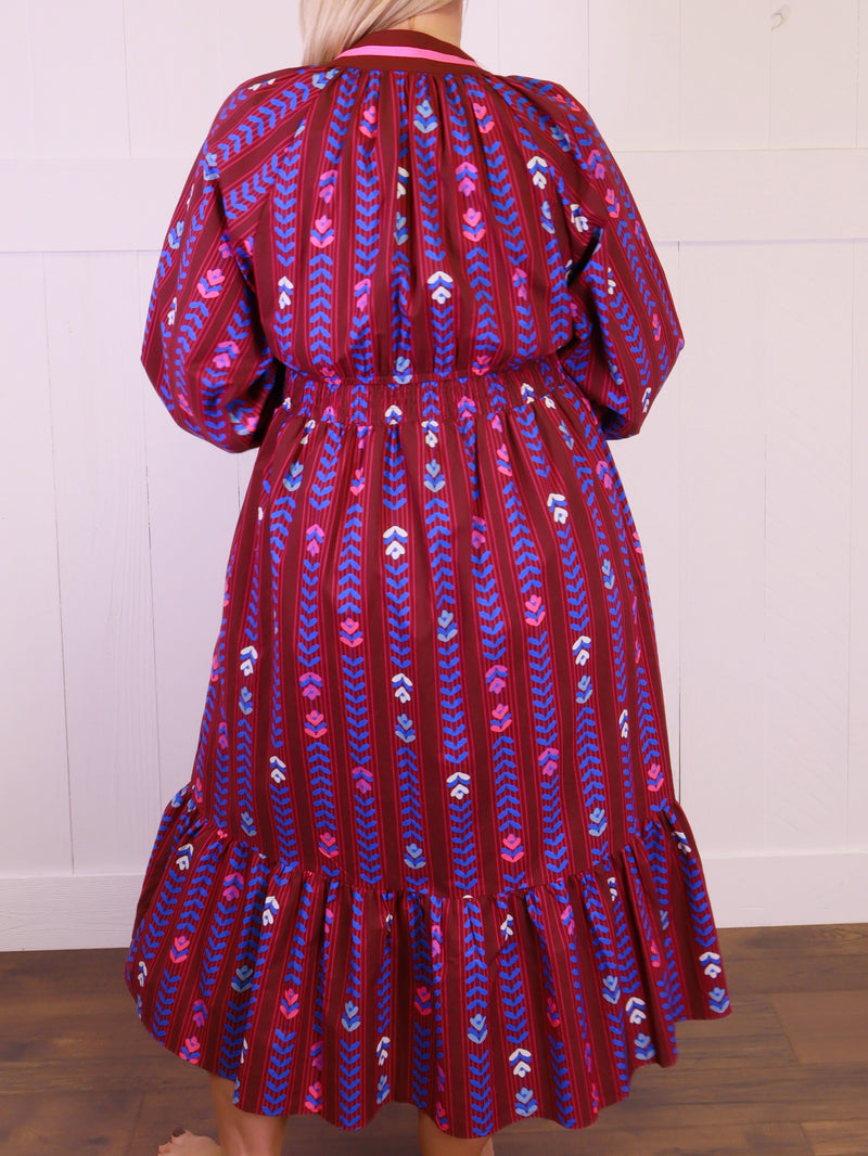 Umgee Burgundy Mixed Print Dress