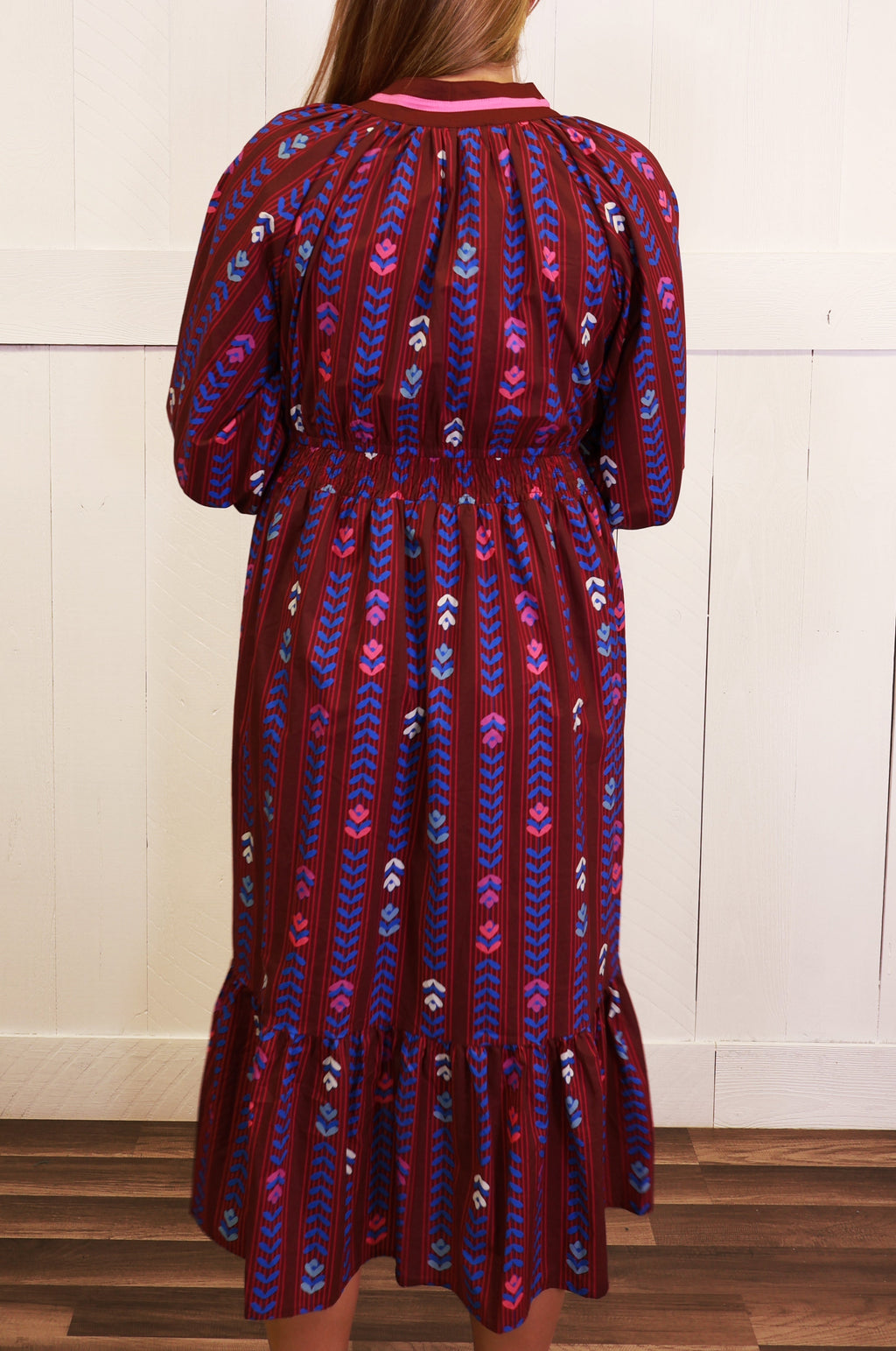 Umgee Burgundy Mixed Print Dress Women's