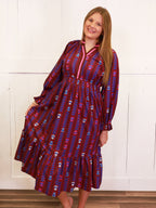 Umgee Burgundy Mixed Print Dress Women's