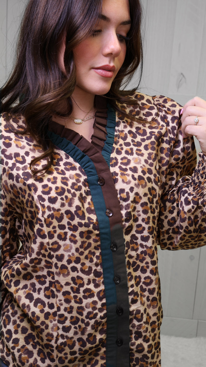 Umgee Cheetah Split Neck Top