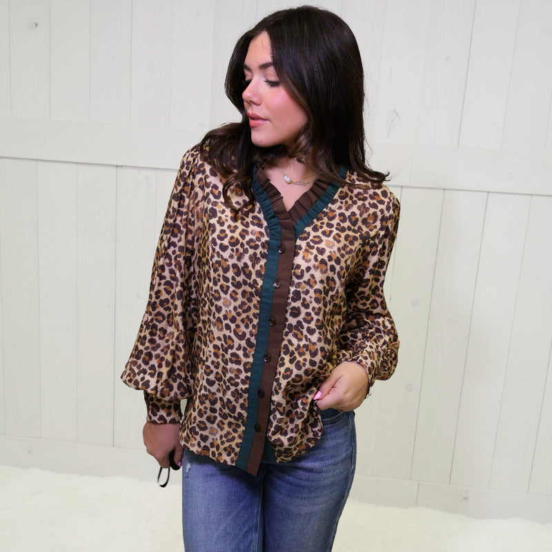 Umgee Cheetah Split Neck Top
