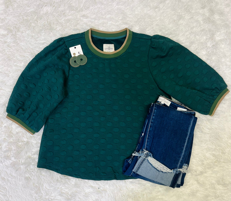 Umgee Hunter Green Polka Dot Top