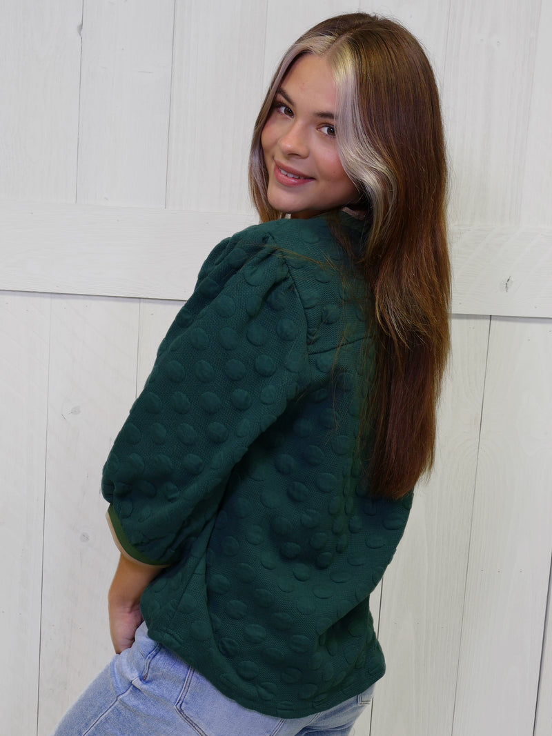 Umgee Hunter Green Polka Dot Top