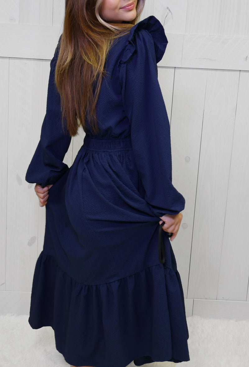 Umgee Navy Smocked Neck Dress