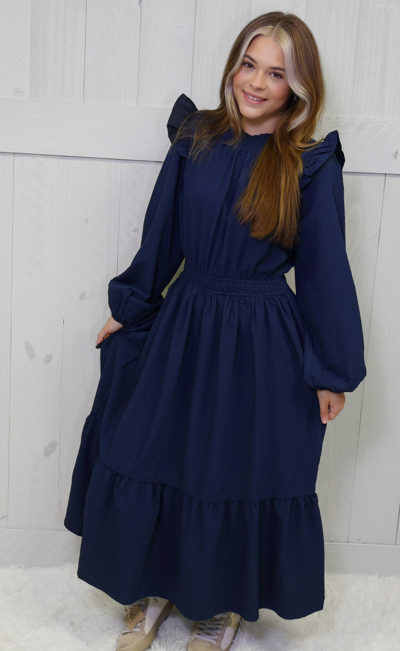 Umgee Navy Smocked Neck Dress