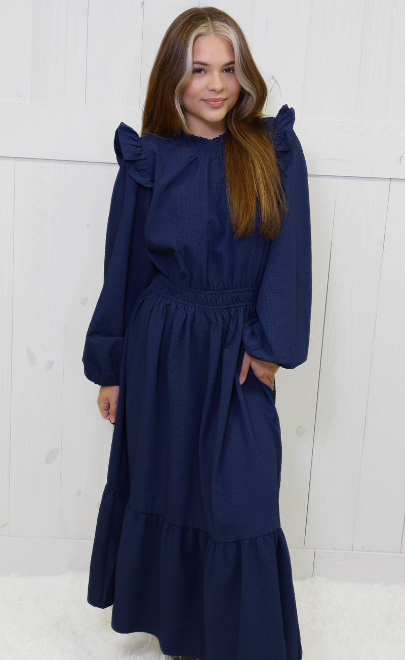 Umgee Navy Smocked Neck Dress