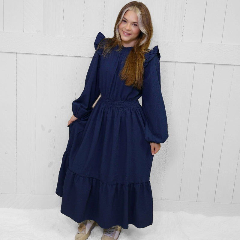 Umgee Navy Smocked Neck Dress