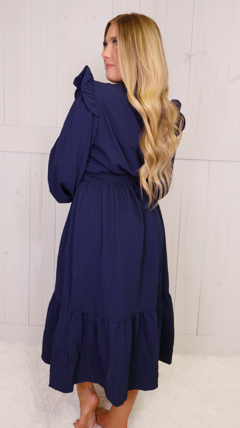 Umgee Navy Smocked Neck Dress