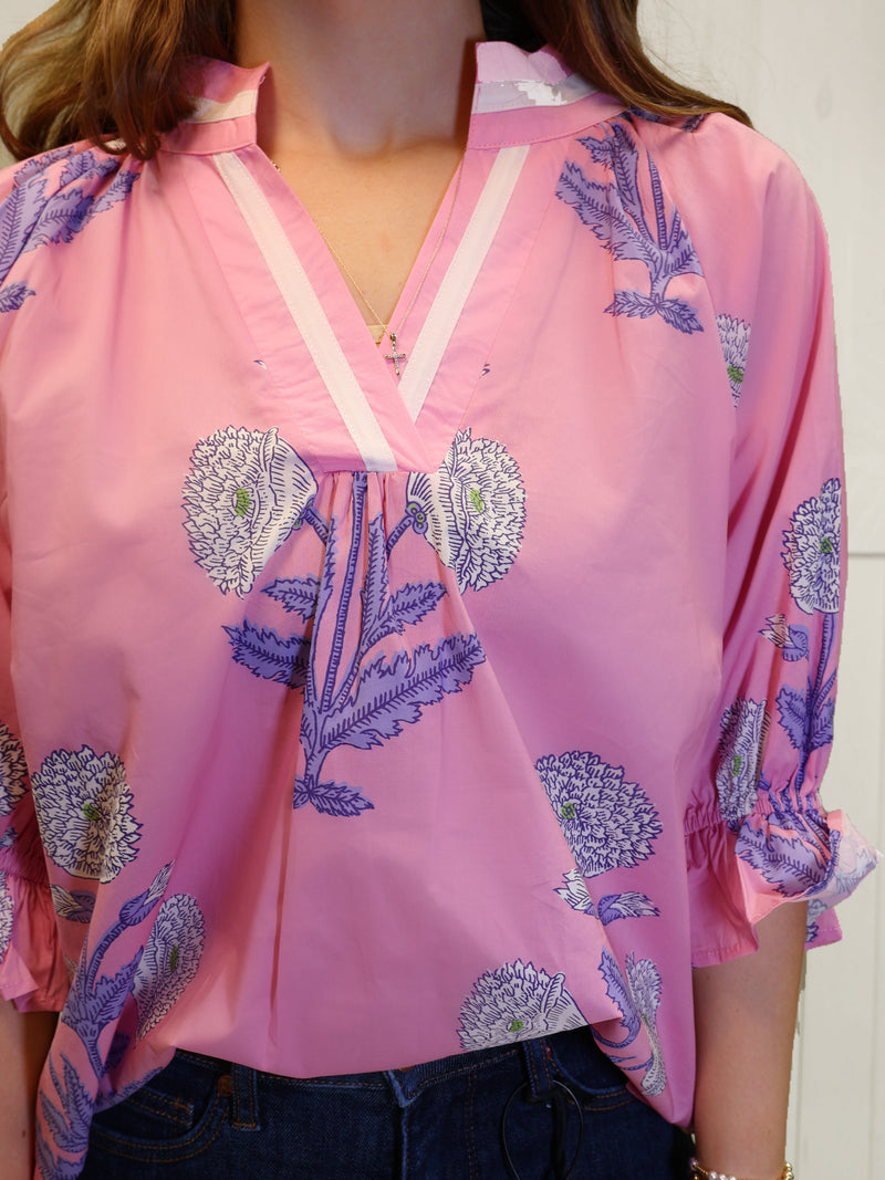 Umgee Pink Split neck floral top