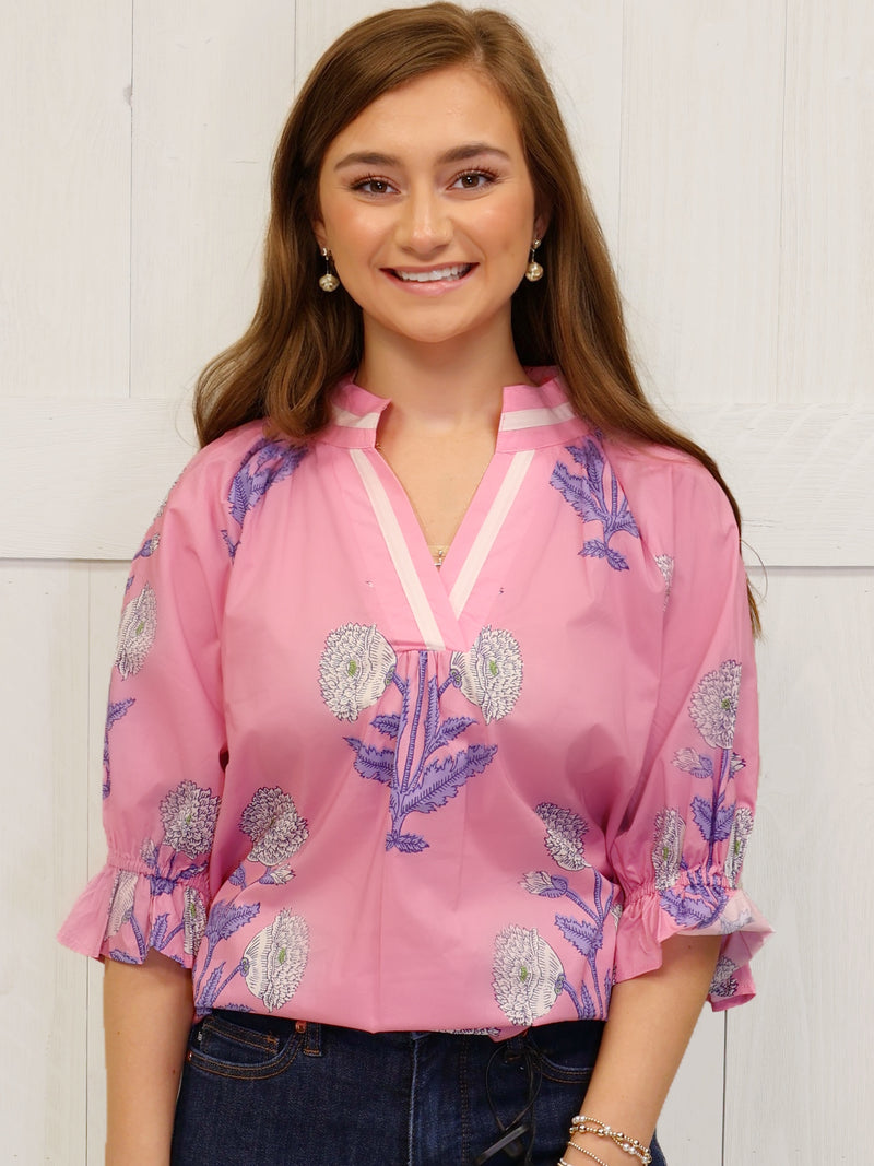 Umgee Pink Split neck floral top