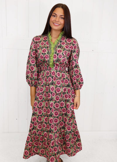 Umgee Sage Mixed Floral Print Dress