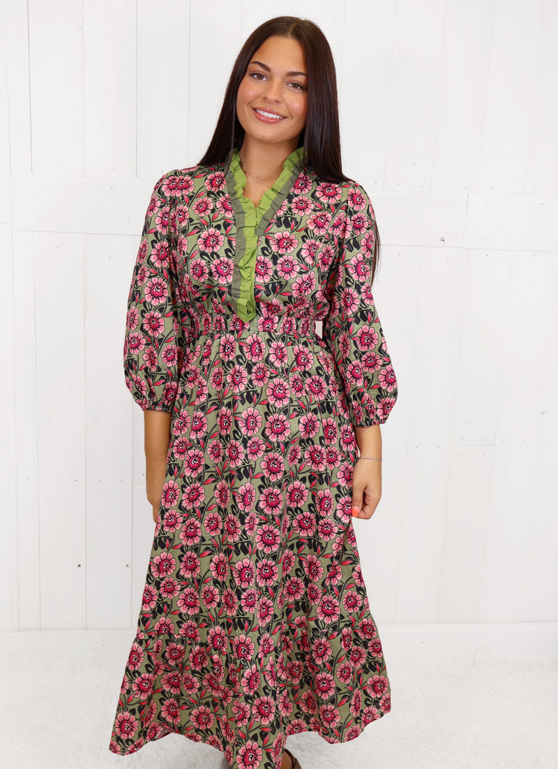 Umgee Sage Mixed Floral Print Dress