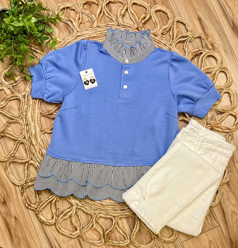 Umgee Scalloped Pinstripe Polo