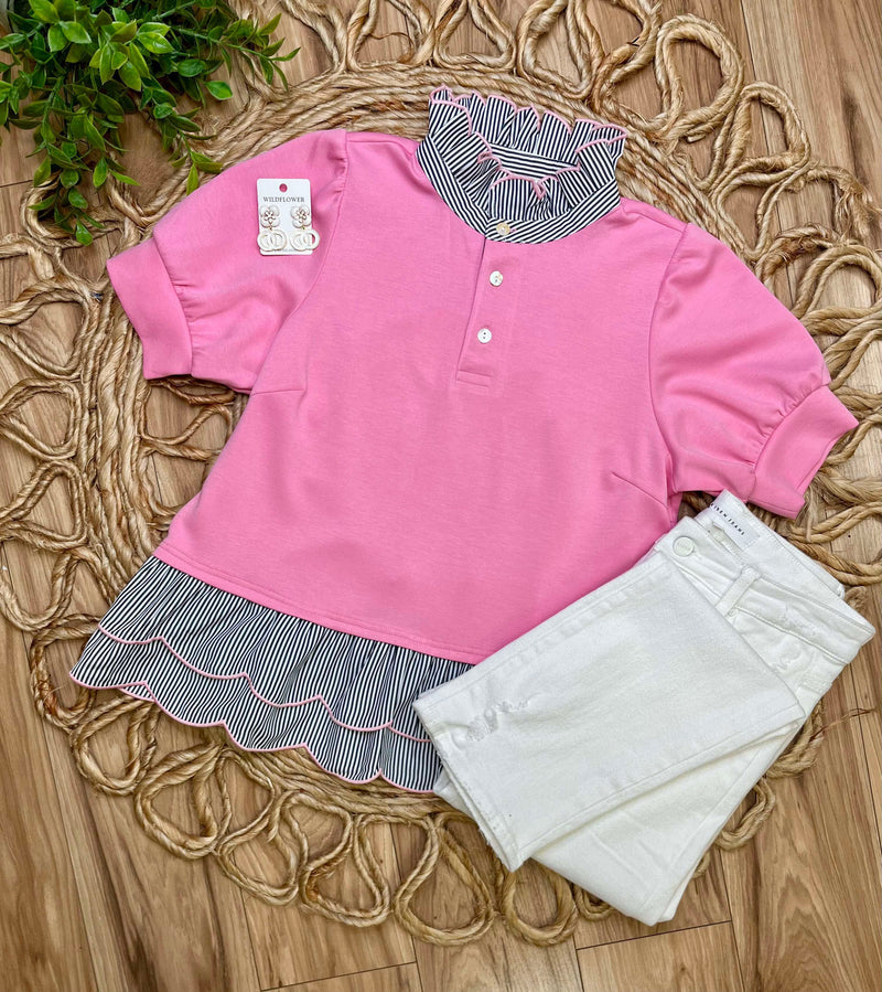Umgee Scalloped pinstripe polo