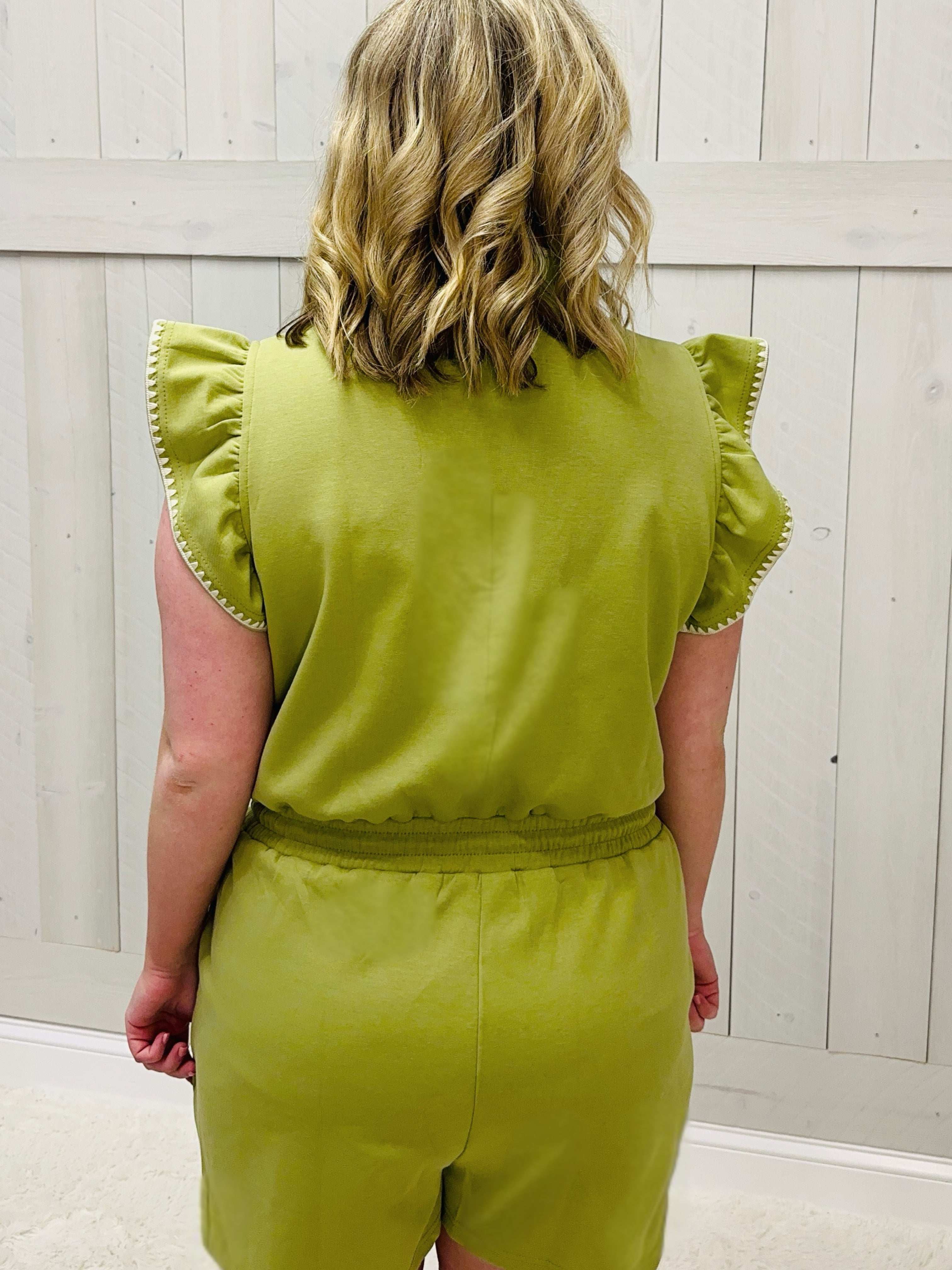Umgee Women's Green Ruffle Romper - Mini Mee Boutique
