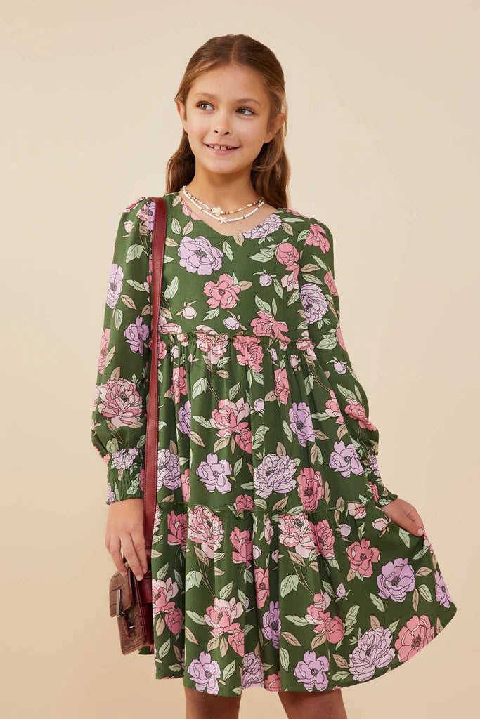 Girls Green Floral Dress - Mini Mee Boutique