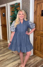 VOY Denim Embroidered Sleeve dress FW Women's