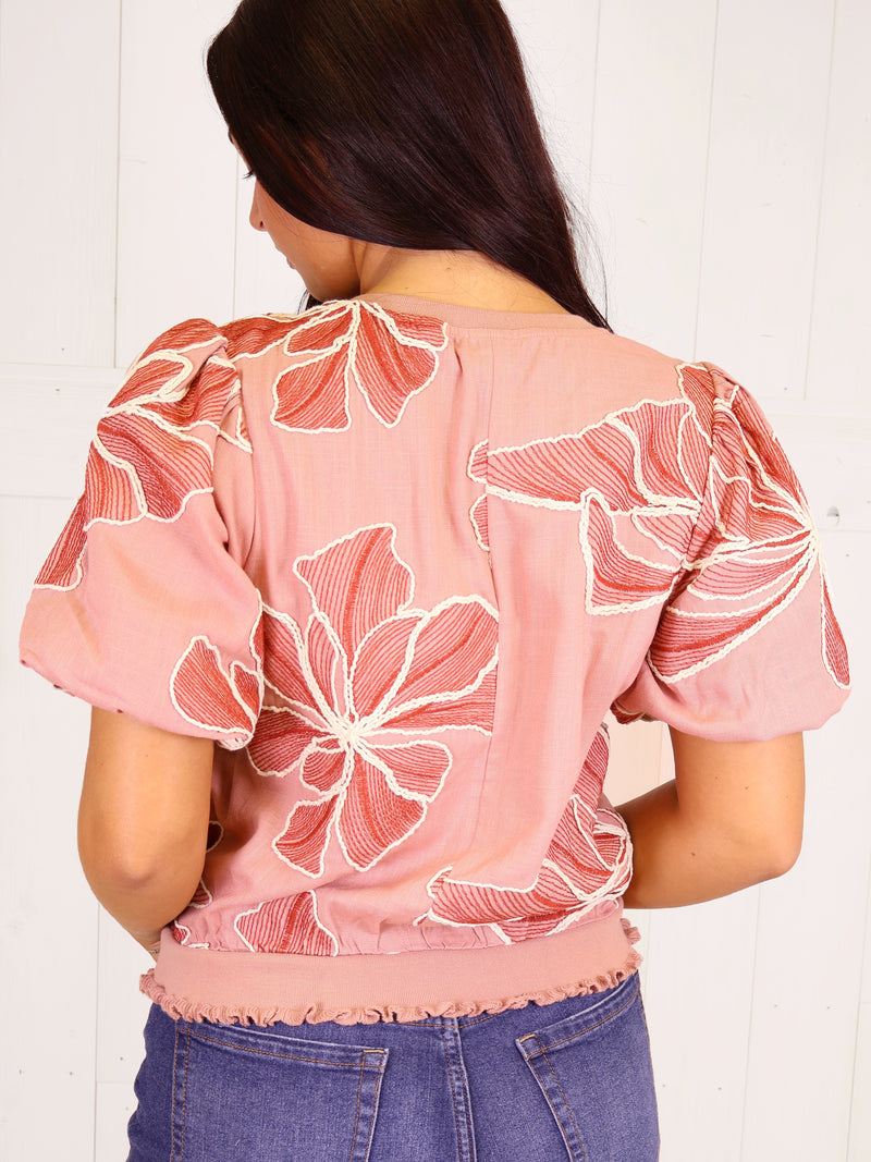 VOY Mauve Puff Sleeve Top