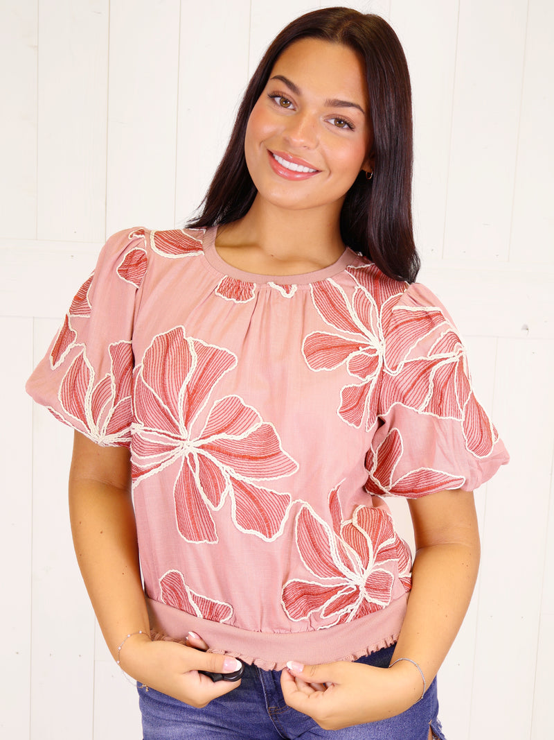 VOY Mauve Puff Sleeve Top