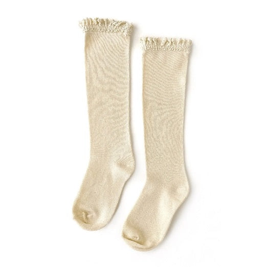 Vanilla Lace Knee High Socks 0-6m - Mini Mee Boutique