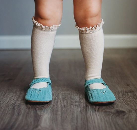Vanilla Lace Knee High Socks 0-6m - Mini Mee Boutique