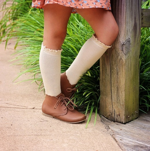 Vanilla Lace Knee High Socks 0-6m - Mini Mee Boutique