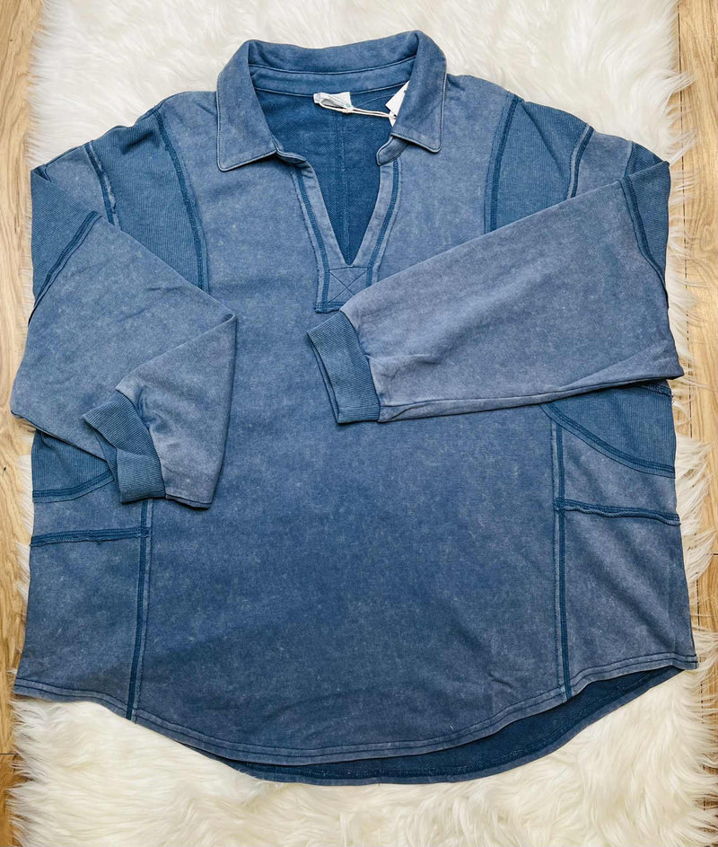 Very J Curvy Denim Mineral Washed Top