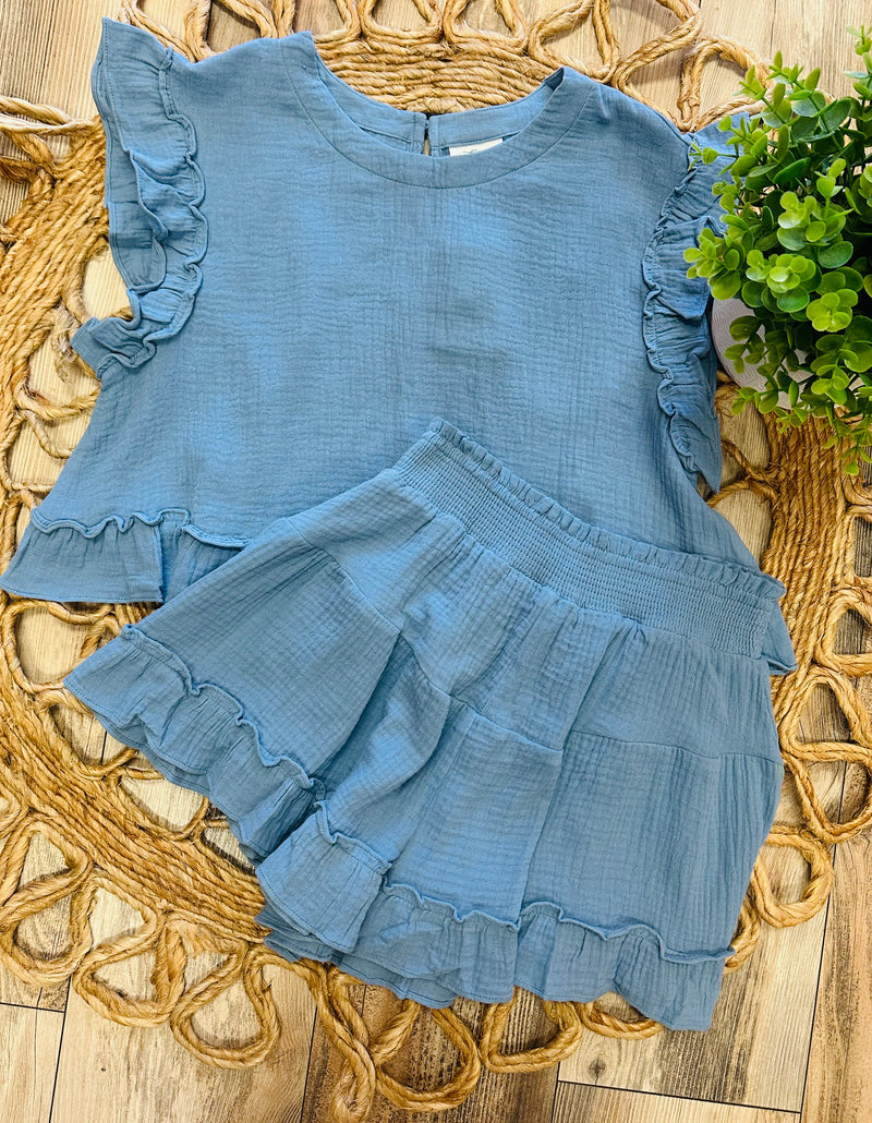 Very J Dusty Blue Short Set