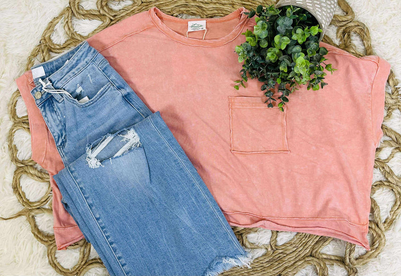 Very J Peach round neck top