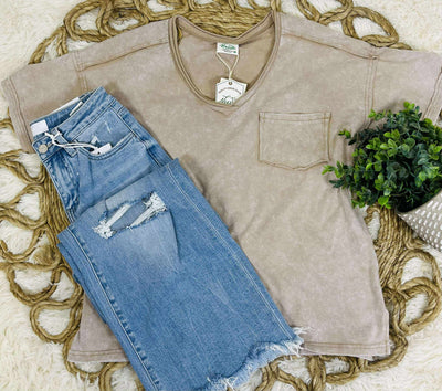 Very J Taupe V-neck top