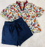 Voy Navy Print Bow Tie Shorts