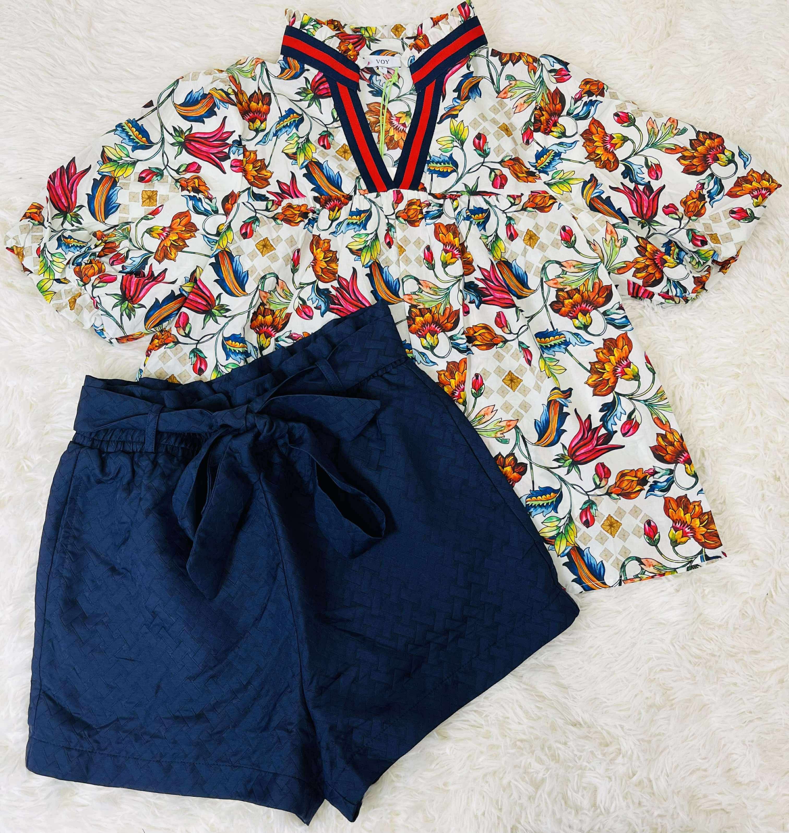 Voy Navy Print Bow Tie Shorts