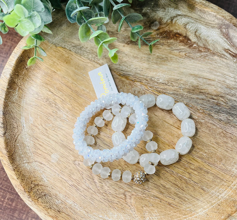 White Beaded 3-Set Bracelet