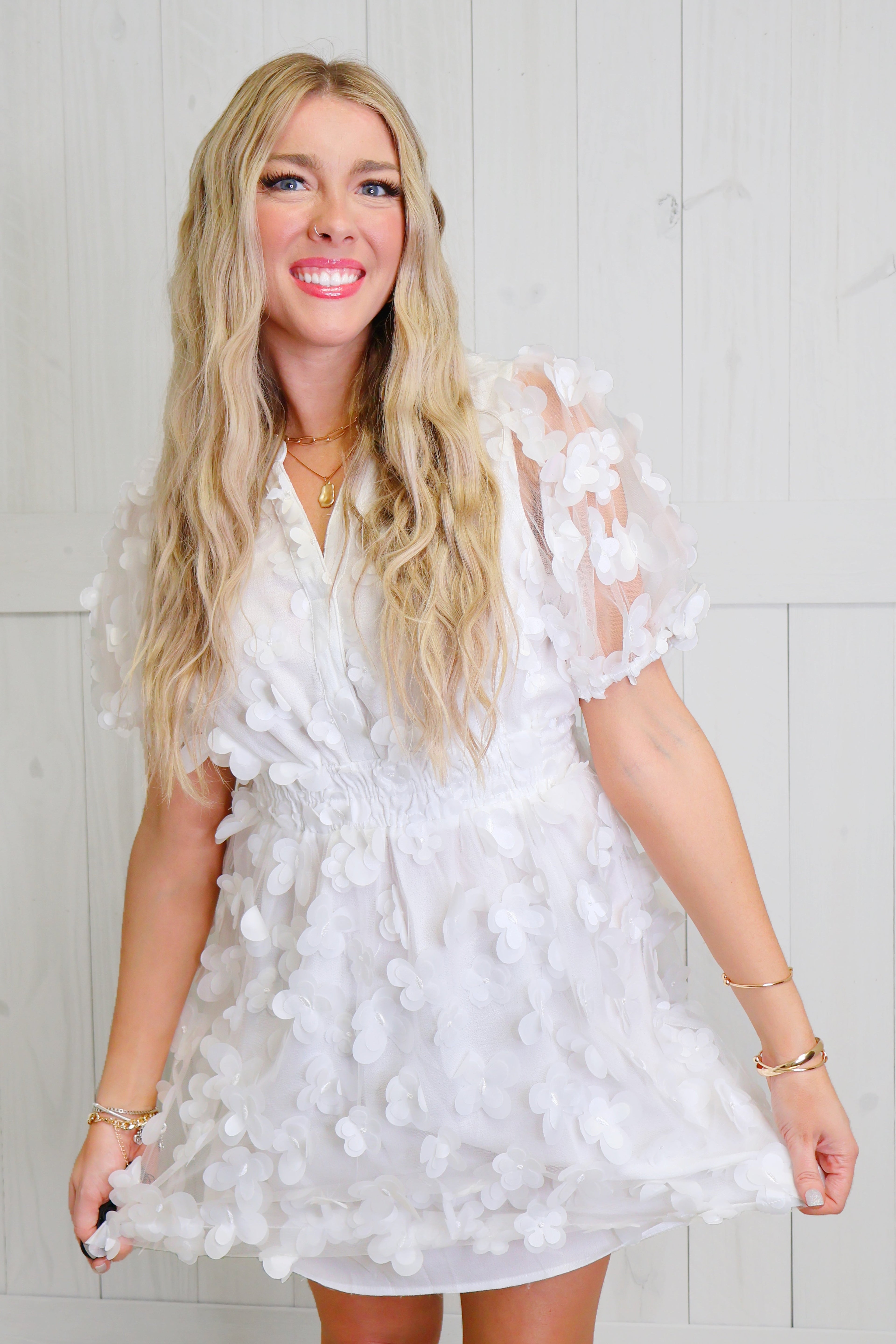 White Flower Petal Dress- Umgee Brand Women's