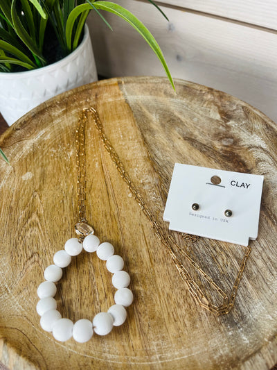 White and Gold Circle Beaded Necklace
