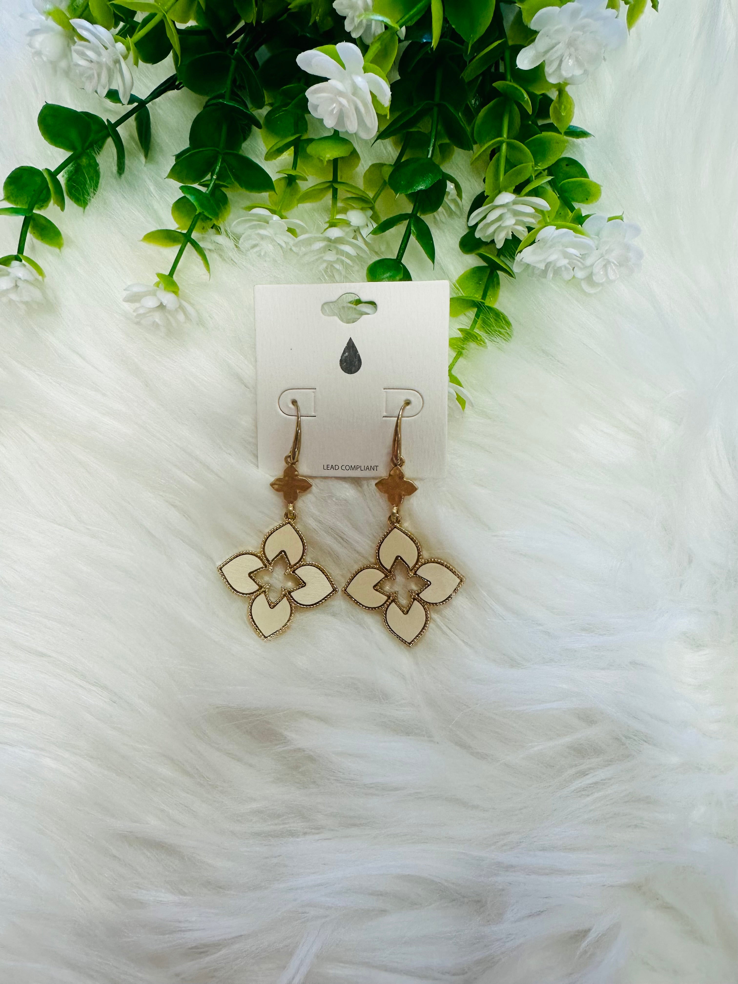 White and Gold Clover Dangle Earrings - Mini Mee Boutique