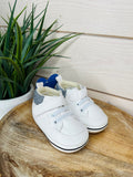 White and Navy Velcro Baby Boy Shoes