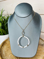 White and gold oval necklace women's
