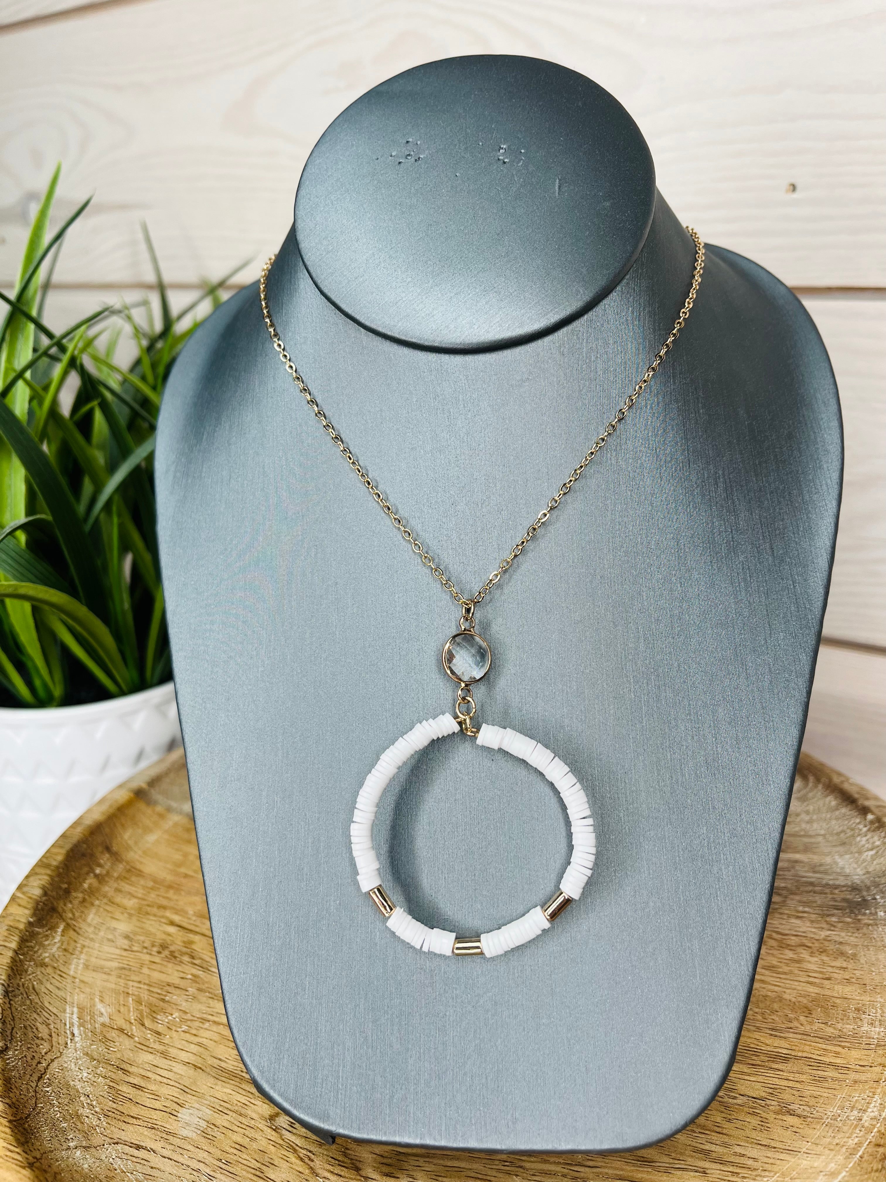 White and gold oval necklace women's
