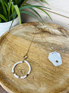 White and gold oval necklace women's