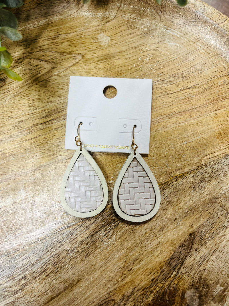 White woven teardrop earrings