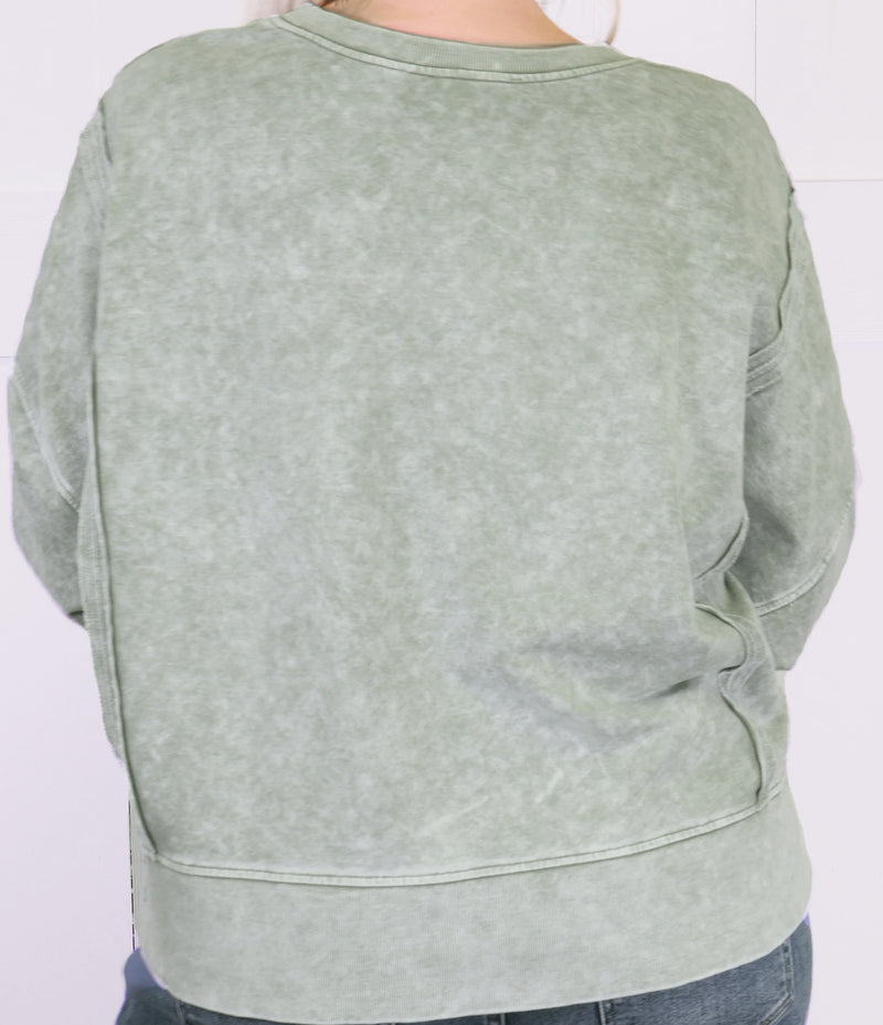 Women’s Acid Washed Drop Shoulder Olive Top