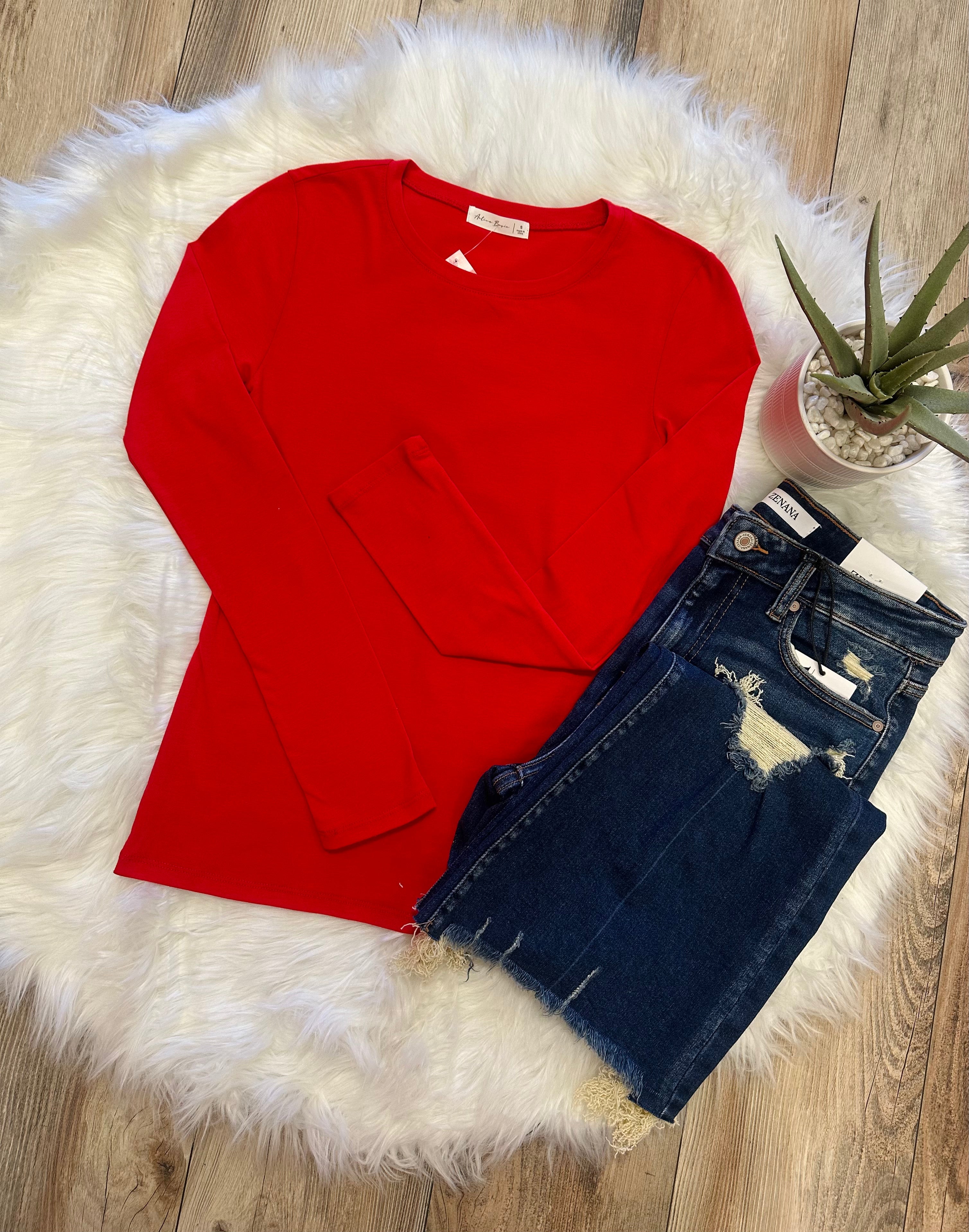 Women’s Active Basic Red Top - Mini Mee Boutique