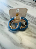 Women’s Baby Blue and Gold Hoops Earrings